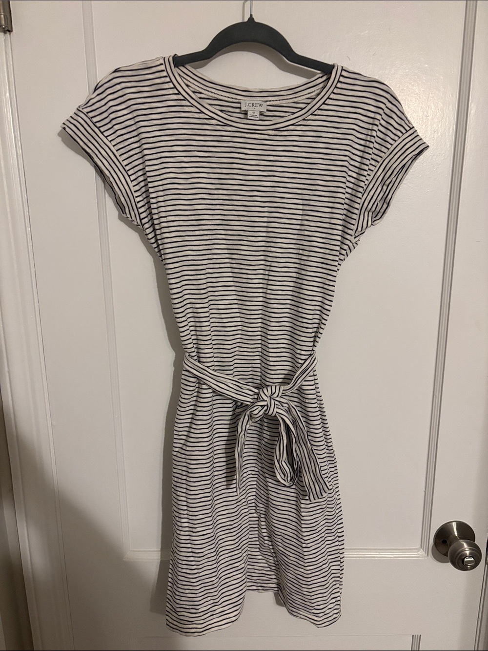 J. Crew Black and White Striped Tie-Waist Mini Dress